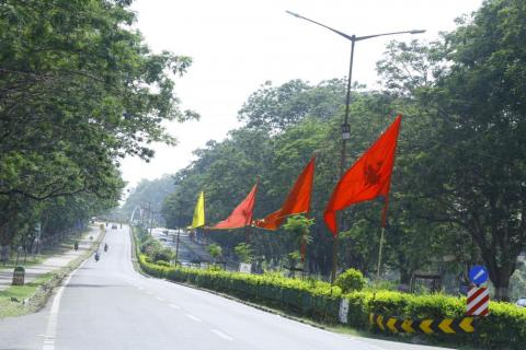 Rama Navami flags on the road