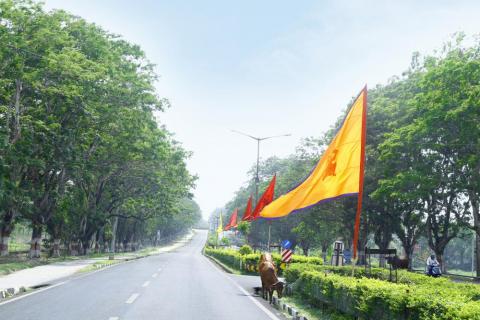 Rama Navami flags on the road