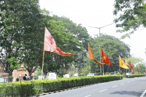 Rama Navami flags on the road