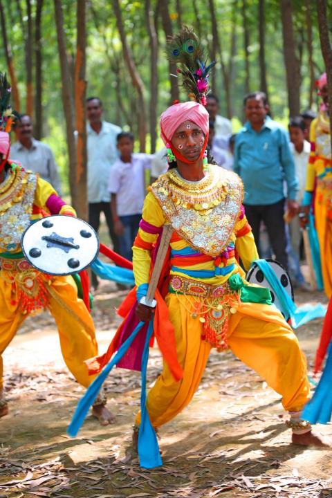 Portrait of a man performing Jharkhand traditional dance