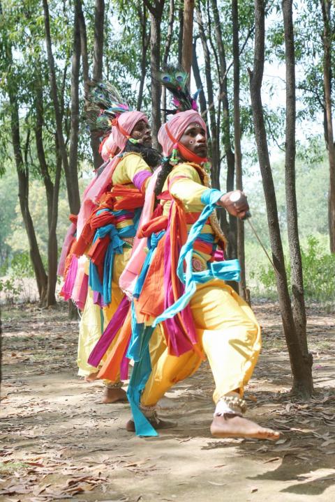 Tribal youth of Jharkhand participating in sarhul festival celebration