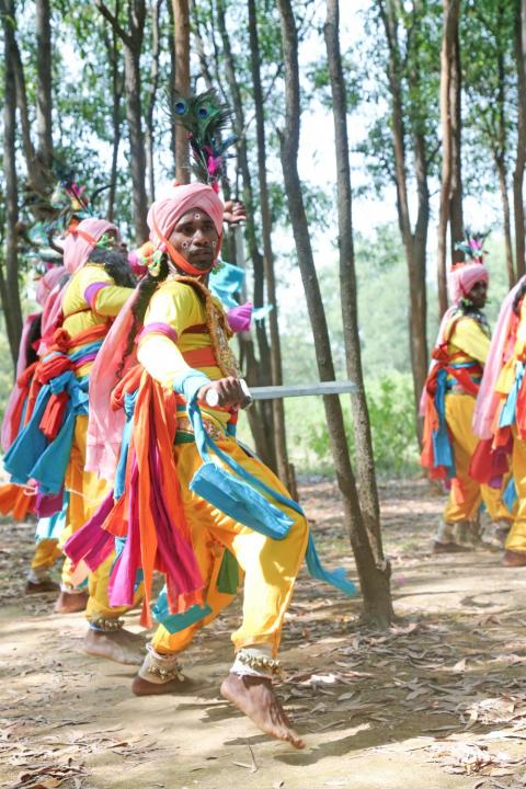 Tribal youth of Jharkhand participating in sarhul festival celebration