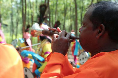 Tribal youth of Jharkhand participating in sarhul festival celebration