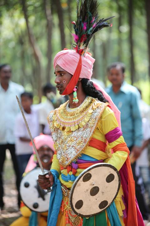 Tribal youth of Jharkhand participating in sarhul festival celebration