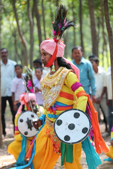 Tribal youth of Jharkhand participating in sarhul festival celebration