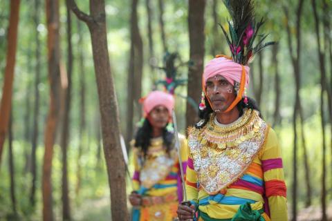 Tribal youth of Jharkhand participating in sarhul festival celebration