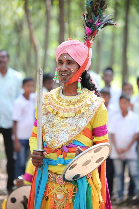 Tribal youth of Jharkhand participating in sarhul festival celebration