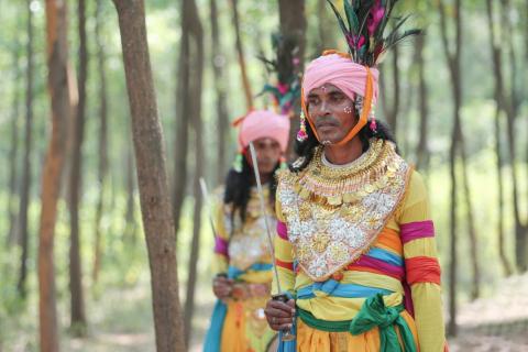 Tribal youth of Jharkhand participating in sarhul festival celebration