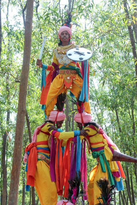 Tribal youth of Jharkhand participating in sarhul festival celebration