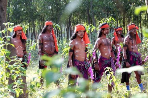 A group of tribal artist ready to perform in the jungle