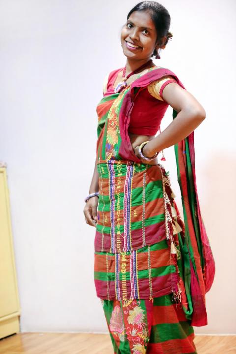 Jharkhand Tribal model in green Saree