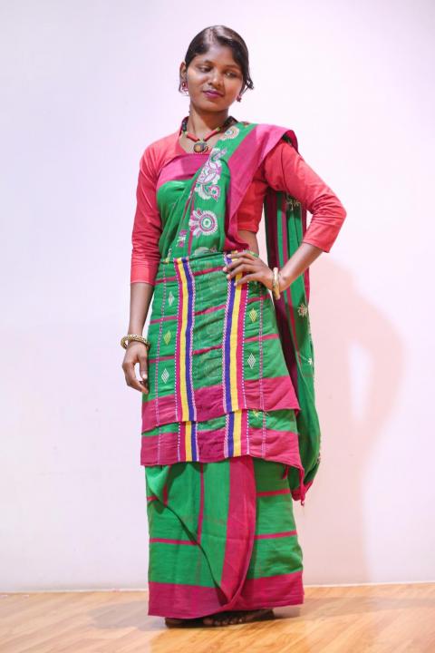 Jharkhand Tribal model in green Saree