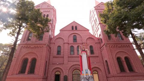 Exterior view of ST. Mary's cathedral church | Jesus Christ Statue in front