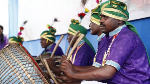 Group of artists playing musical instrument