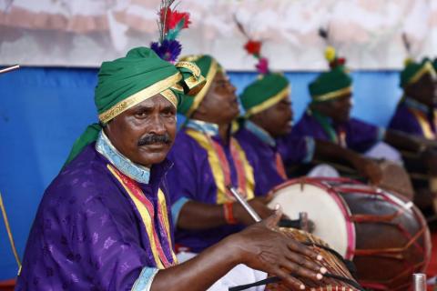 Group of artists playing musical instrument