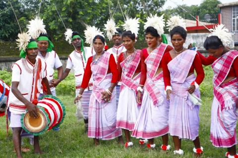 Tribal people getting ready for dance