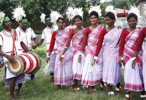 Tribal women getting ready for dance