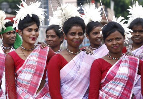 Tribal women getting ready for dance