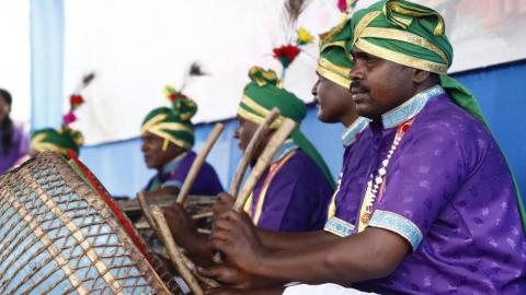 Group of artists playing musical instrument