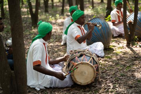 Musician performing during manbhum chhau dance