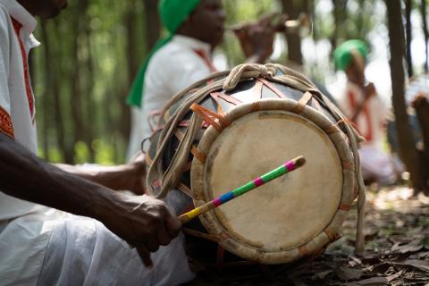 Musician performing during manbhum chhau dance