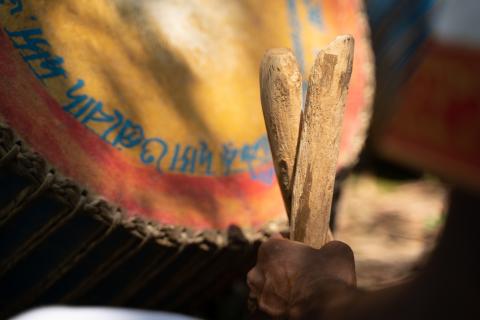 Musician performing during manbhum chhau dance