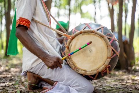 Musician performing during manbhum chhau dance